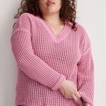 Madewell NWT Pink Crochet V Neck Long Sleeve Sweater Open Knit Top XXL Photo 0