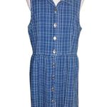 Vintage Cotton Denim Checkered Dress Cottagecore 90's Made in USA White Size XL Photo 3