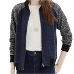 Madewell Wool Blend Varsity Jacket-Cardigan Women M Navy/Gray Gorpcore Bomber Photo 1