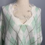 Princess Polly Just Polly Distressed Argyle V-Neck Sweater Oversized Medium Photo 1