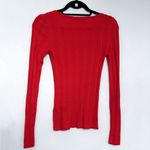 Topshop Red Ribbed Long Sleeve Knit Top Slim Fit V-Neck Shirt Womens Size 0-2 Photo 3