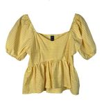 SheIn Yellow & White Gingham Plaid Peplum Short Sleeve Blouse XS Photo 0
