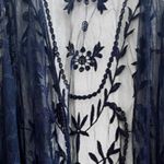 Nina Leonard  Floral Embroidered Mesh 3/4 Sleeves Open Duster Cardigan Large Photo 8
