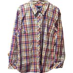 Talbots  Top Women XL Button Up Red Blue Brown Plaid Cotton Preppy Classic Spring Photo 0