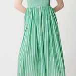 NWT J. Crew Smocked Boatneck Midi Dress Green And White Stripe Size medium Photo 0