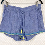 Vineyard Vines Blue Embroidered Linen Tassel Shorts Photo 0