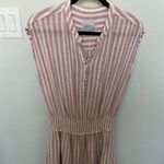 Rails || Angelina Linen Blend Smocked Mini Dress Rose Stripe Pink White Medium Photo 7