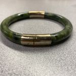 Vintage Jade Bangle Bracelet Gold Plated Clasp Chunky Bold Luck Lucky Green Photo 1