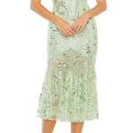 Mac Duggal Sheer Skirt Puff Sleeve Dress 68266 Mint Green Women’s Sz 6 NWT Photo 0