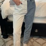 PacSun Eco White Two-Tone High Waisted Straight Leg Jeans Photo 0