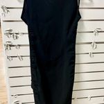 Milly Sleeveless Shirred Side Mock Neck Knit Sheath Dress Black Women's Size L Photo 2