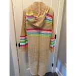 Scoop Crochet Knit Duster Cardigan Long Open Front Striped Hooded Sweater Tan Size M Photo 3