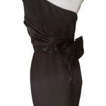 Marchesa Notte Black Satin Silk One Shoulder Beaded Bow Cocktail Sheath Dress 6 Photo 0