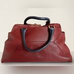 Iacucci Italian Pebbled Leather Suede Satchel Handbag Red Oxblood Blue Handles Photo 3