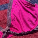 Satinlike pink bra with purple trim and bow lace detailing No size tag Size M Photo 1