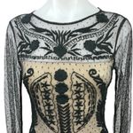 Willow & Clay  Black Cream Mesh Lined Embroidery Lace Long Sleeve Bodysuit Top XS Photo 2