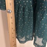 Francesca's Audrey parks Francesca’s Kelly Ruched Lurex Dot Dress in green size medium Photo 9