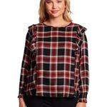 Jessica Simpson Top Plaid Ruffle in Tawny Port Black Red Size L New with Tag Photo 3