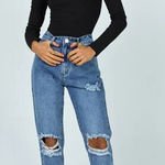 Princess Polly Hayden Knee Rip Mid Washed Jeans Size 10 NWT Photo 0