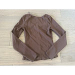 Women's Brown Ribbed Long Sleeve Square Neck Athletic Top Photo 3