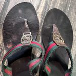 Gucci  GG Logo Sandals Kitten‎ Heels THONGS Flip Flop Slides Brown Green Red 9.5 Photo 2