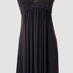 Cachet Y2K Beaded Halter Midi Dress Brown Size 8 Sleeveless Handkerchief Hem Photo 0