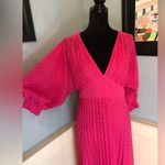 Hot pink pleated batwing midi dress in chevron dobby sz 4 Photo 3