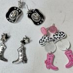 Boot Barn Western Earring Trio Boots Hats Festival Jewelry = Pink Black White Photo 0