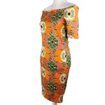Love j Dress M Retro Orange Geometric Print Off Shoulders Short Sleeves Photo 11