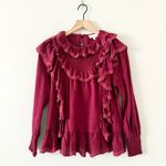 Bohme Böhme Edith Ruffle Long Sleeve Cotton Blouse in Burgundy - Size XS Photo 1