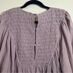 Free People  Lavender Smocked Embroidered Bodysuit Size L‎ Boho Flutter Sleeve Photo 13