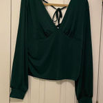 No Boundaries  Green Long Sleeve Tie Back Blouse V-Neck Top Ruched Plus Size 3X Photo 0