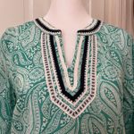 Talbots Cotton Tunic Shirt Popover Turquoise White Sz M Petite Beach Resort Photo 1