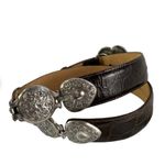 Brighton Vintage Leather Crocodile Embossed Silvertone Heart Buckle Sz M EUC Photo 3