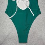 Cupshe  Gingham Lace Up One Piece Swimsuit Green White Print Medium NWT Photo 8