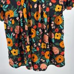 Entro  Floral babydoll Blouse M Black Orange Yellow Green colorful flowy silky Photo 4