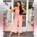 Love Riche cream raw hem jumpsuit open back tie waist women’s size medium trendy Photo 10