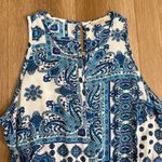 Loft Paisley Print Sleeveless Wide Leg Romper Jumpsuit Size Large L White Blue Photo 6