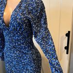 ZARA  XS pencil blue floral dress front slit ruched midi maxi Photo 5