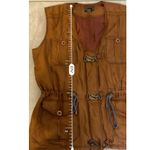 Women’s Orange Mureli 100% Silk Cargo Vest Buckles Zip Up Pockets Size M Photo 5