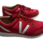 Vionic  Lace Up Sneakers Satin Suede Uppers Women's Size 7 Cherry Red Shoes Photo 0