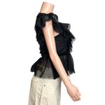 Anthropologie GEISHA DESIGNS Ruffled Tulle Blouse, Black, XS Photo 7