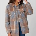 BLANK NYC Mountain High tan gray flannel plaid button down shacket, size small Photo 3