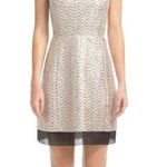 Shoshanna New  Metallic Foil Herringbone Tweed Sheer Yoke Sleeveless Dress Photo 2