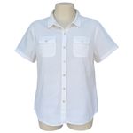 Eddie Bauer  Ivory OffWhiteSeersucker Short Sleeve Button-Up Shirt Size XXL EUC Photo 2