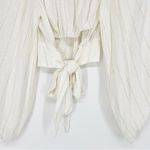 Surf Gypsy  Metallic Stripe Off the Shoulder Tie Back Top M White Photo 3