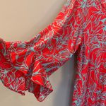 Escapada  Red and Blue 3/4 Ruffled Sleeves Lightweight Floral Top Women’s Large Photo 2