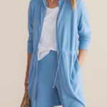 Soft Surroundings Blue Eleve Soft Cozy Long Line Zip Up Cardigan Dress Size M Photo 0