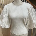 En Saison White Puff Sleeve Ribbed Knit Top Cotton modern Sz Large Photo 3