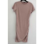 EXPRESS  Ruched Bodycon T Shirt Dress Beige XS Short Sleeve Casual Everyday Photo 2